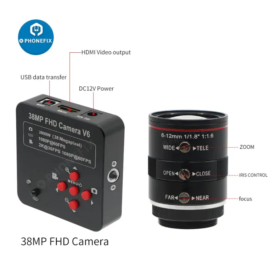 38MP 60FPS HDMI Camera 6-12mm F1.6 Lens Live Industry Digital Camera - Image 8