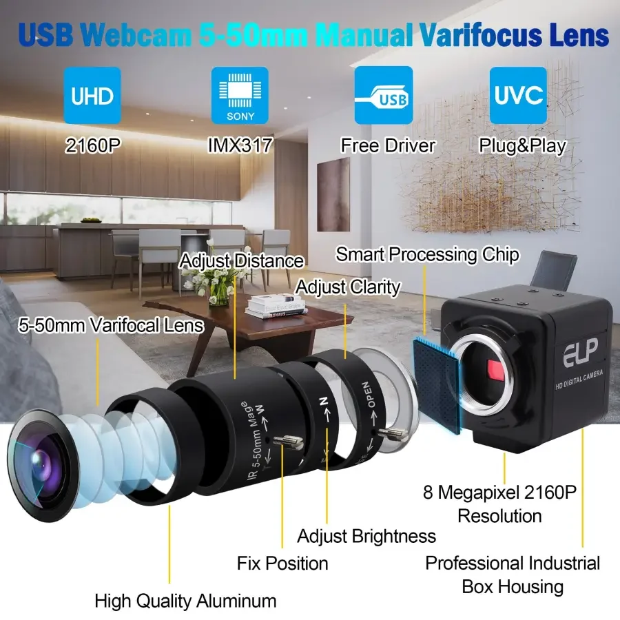 4K SONY High frame rate USB Webcam Camera with Manual Varifocal Lens - Image 8