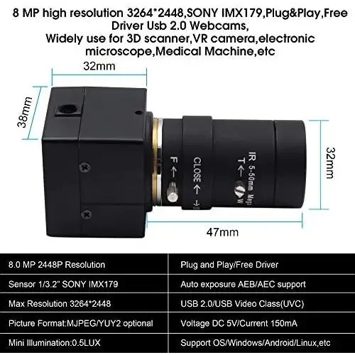 4K 8MP HD Varifocal Webcam Optical Zoom USB Web Camera - Image 13