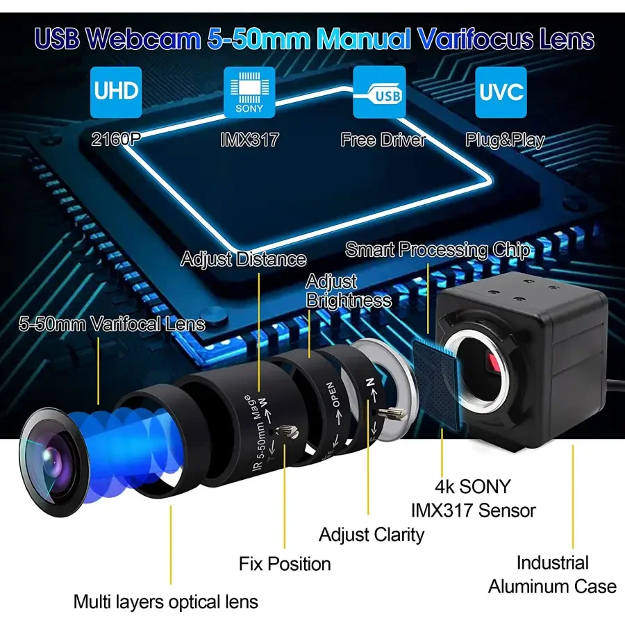 4K 8MP HD Varifocal Webcam Optical Zoom USB Web Camera - Image 7