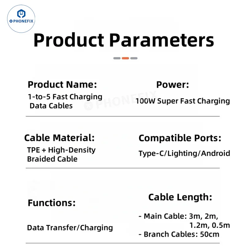 5 in 1 100W Fast Charging Data Cable with USB-C Lightning Micro Port - Image 13