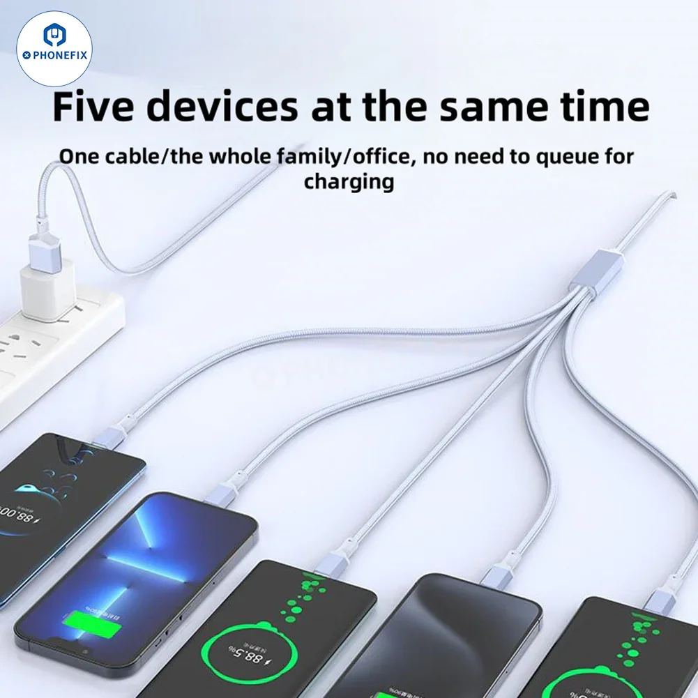 5 in 1 100W Fast Charging Data Cable with USB-C Lightning Micro Port - Image 2
