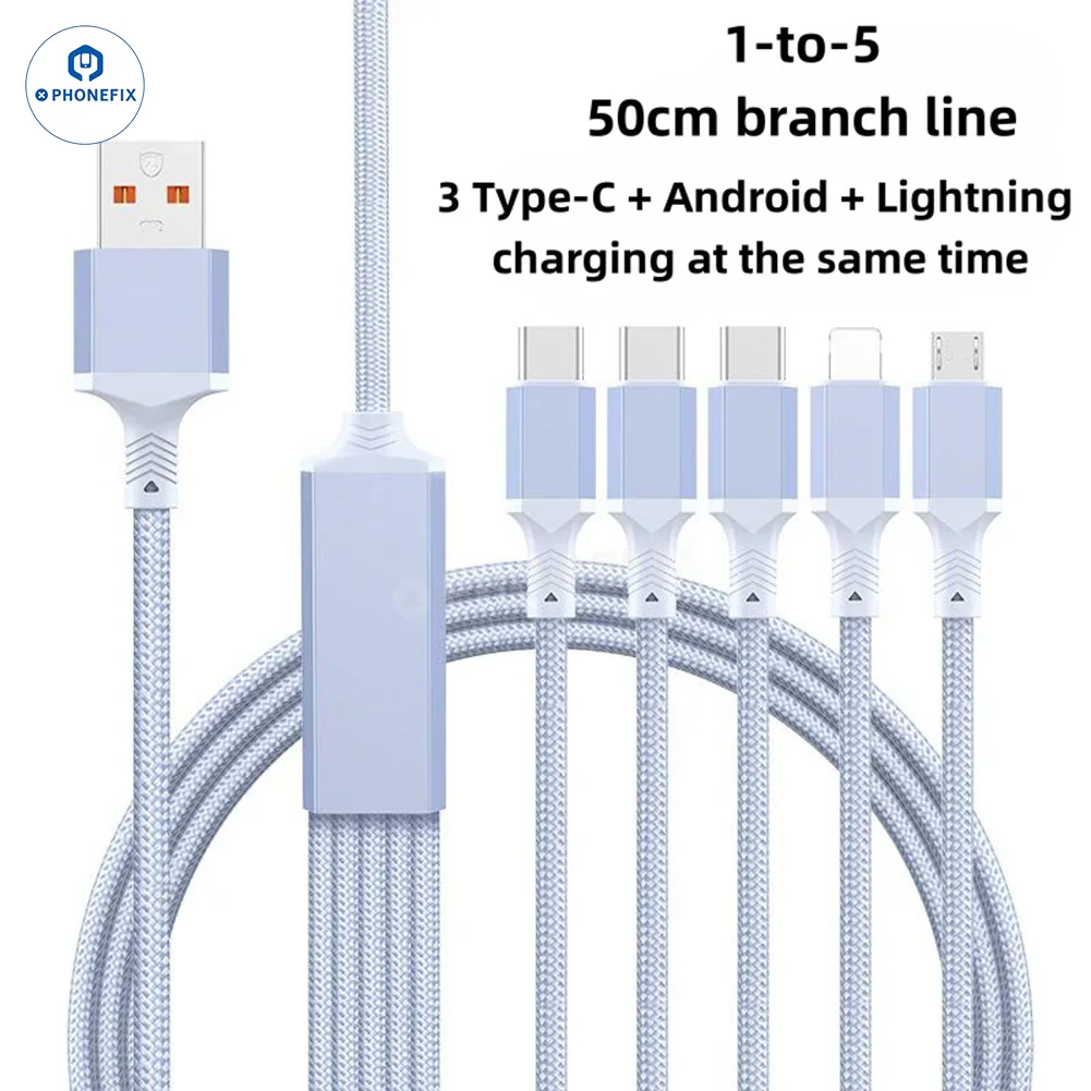 5 in 1 100W Fast Charging Data Cable with USB-C Lightning Micro Port - Image 3