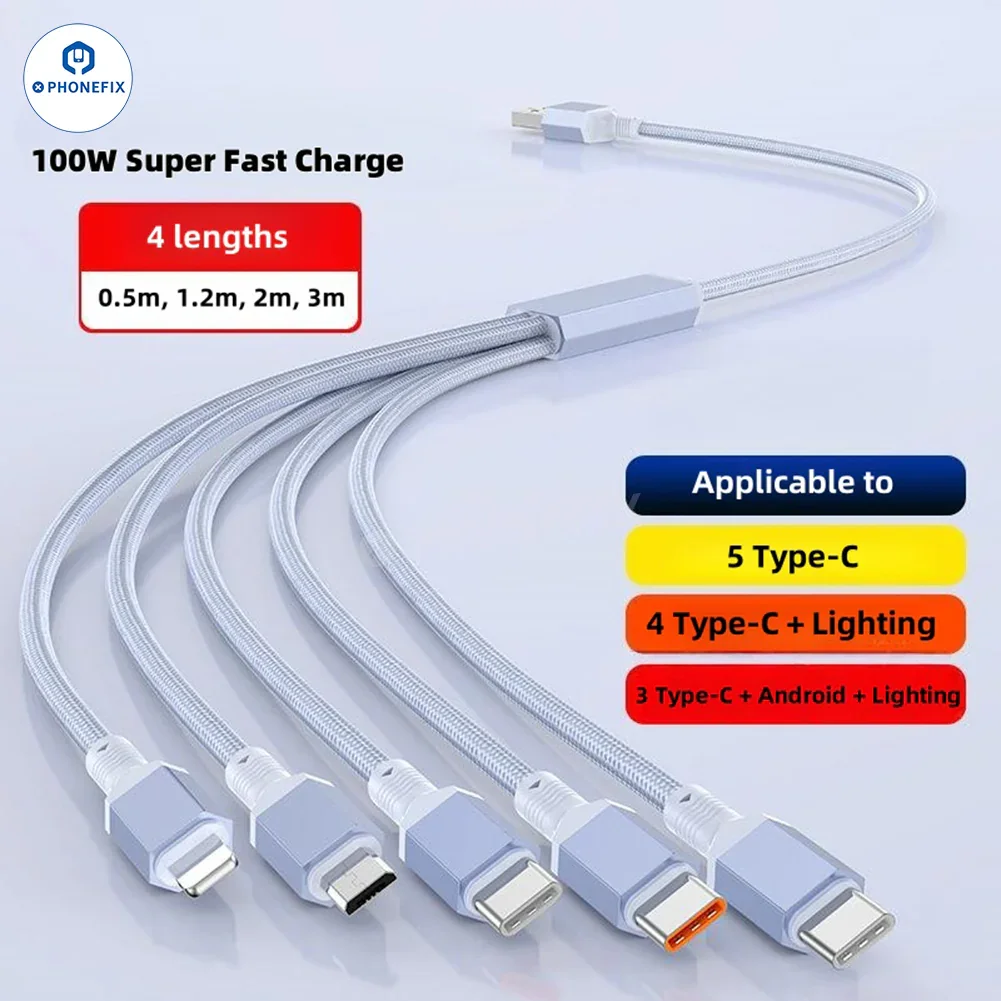 5 in 1 100W Fast Charging Data Cable with USB-C Lightning Micro Port - Image 8