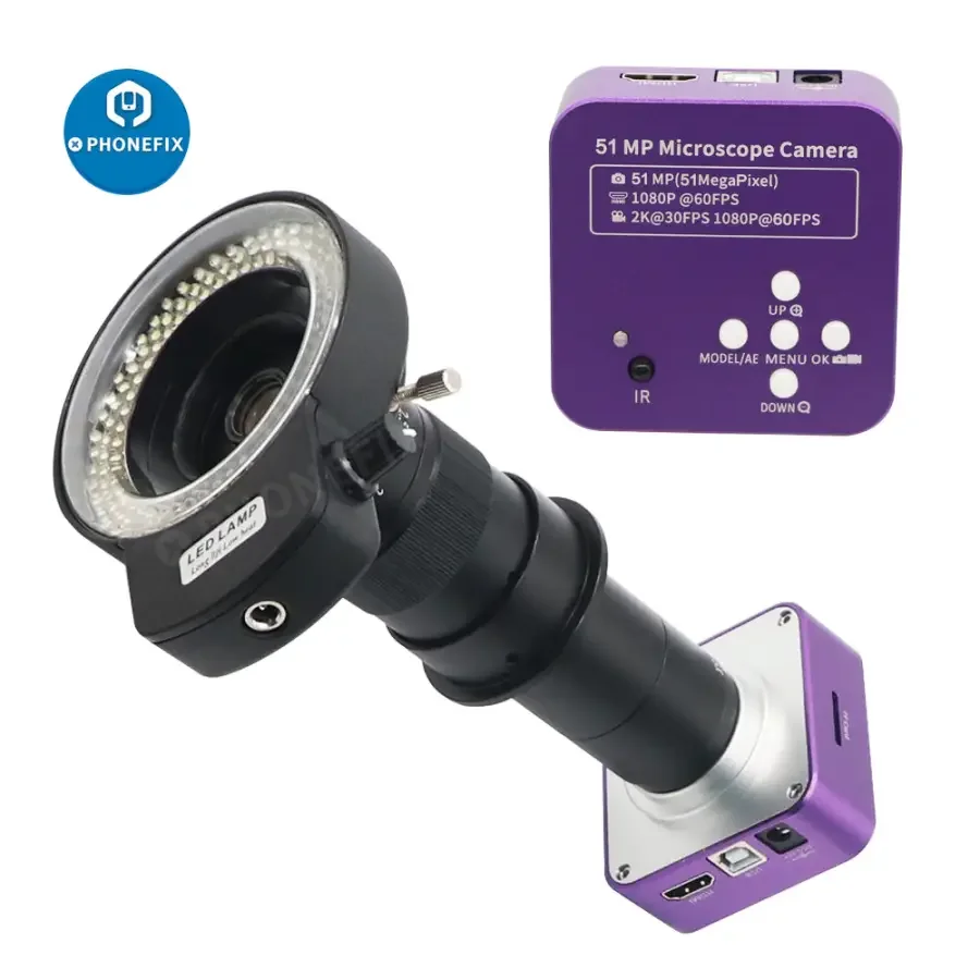 51MP 2K HDMI Industrial Microscope Camera 180X Lens Ring Light - Image 4