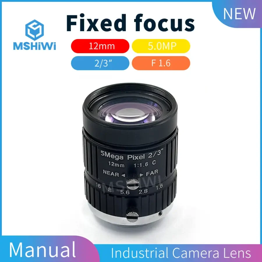 5MP C-Mount 2/3" 12mm Prime Lenses F1.6 Manual Iris Lens - Image 2