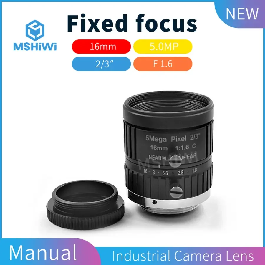 5MP F1.6 C Mount Camera Lens 2/3" 16mm Manual Iris Fixed Focus Lenses - Image 2