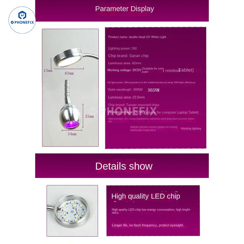 5V USB LED Curing Light Shadowless UV Glue Curing Dual Tube Lamp - Image 3