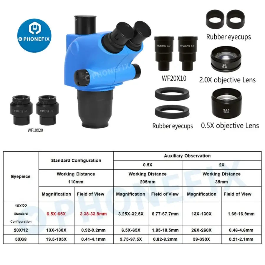 6.5X-65X Trinocular Stereo Zoom Microscope Head 3.25X-130/260X - Image 9