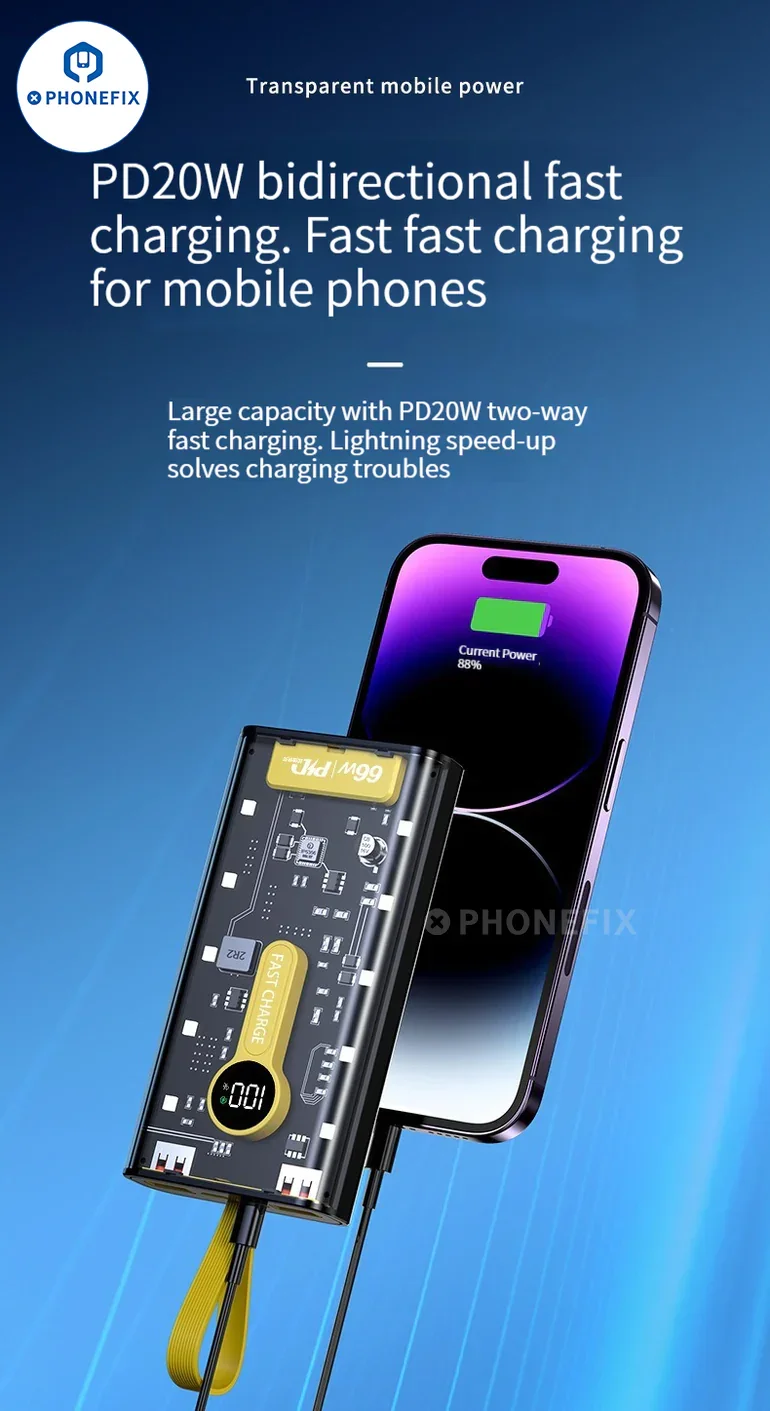 66W Super Fast Charging 20000mAh Portable Transparent Power Bank - Image 7
