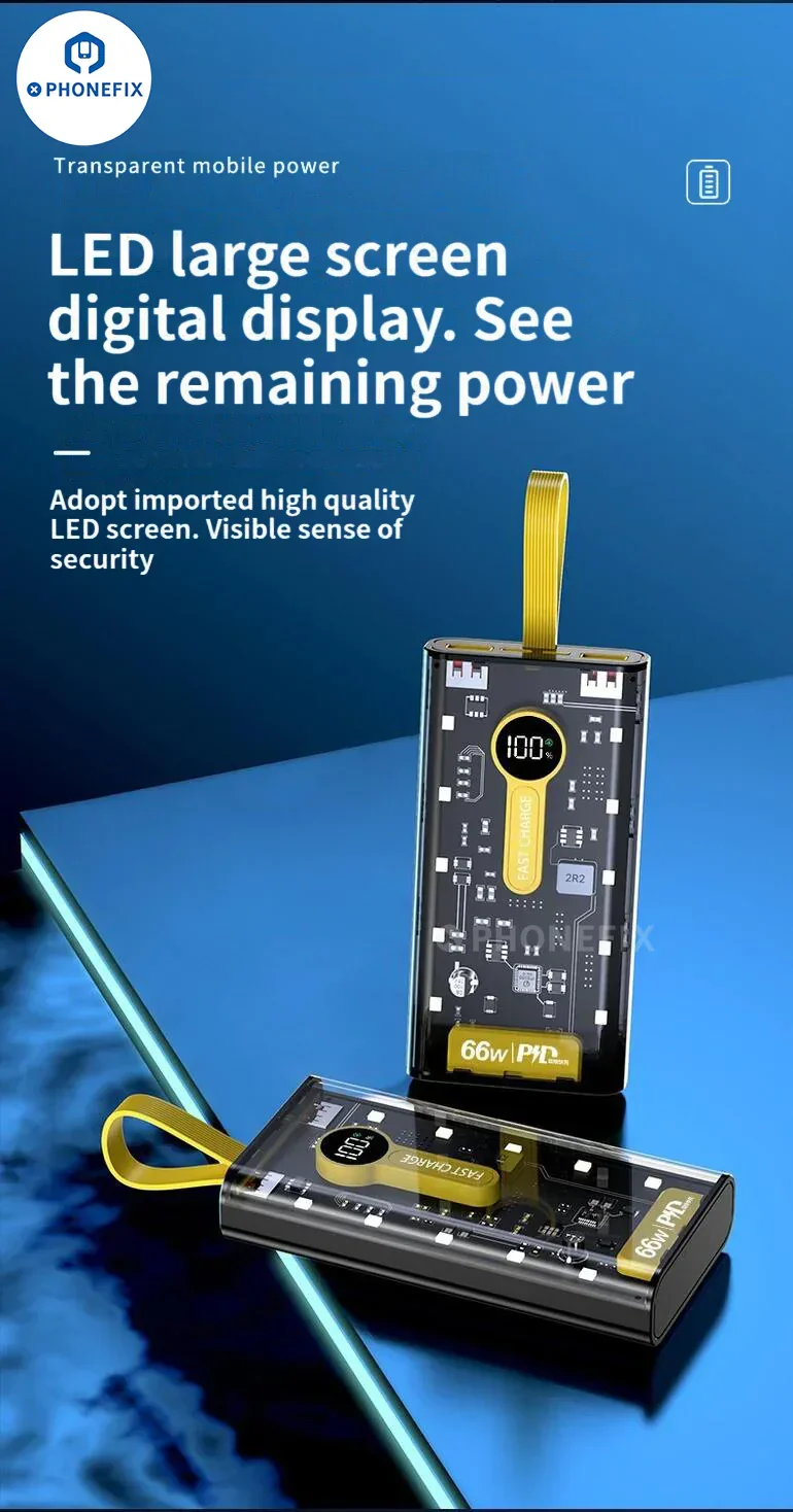 66W Super Fast Charging 20000mAh Portable Transparent Power Bank - Image 8