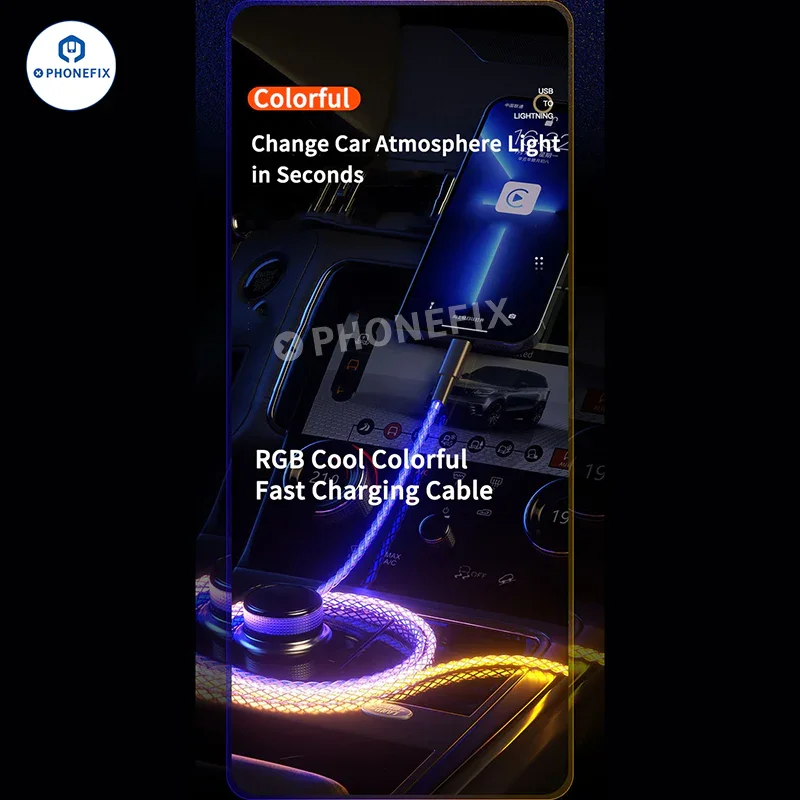 6A Super Fast Charging Cable Gradient Light Phone CarPlay Data Line - Image 10