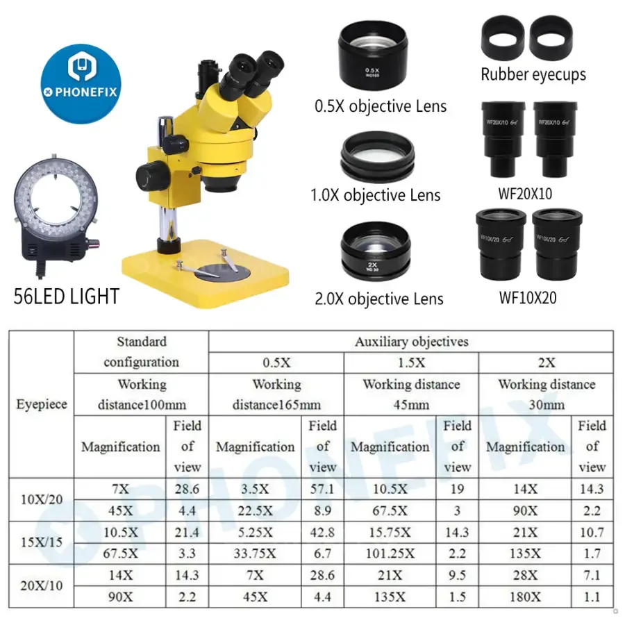 7-45X 3.5X-180X Trinocular Stereo Microscope With WF10X WF20X Eyepiece - Image 12