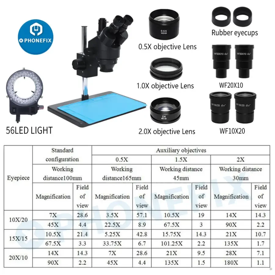 7X-45X Trinocular Stereo Zoom Big Table Stand Microscope For PCB Repair - Image 22