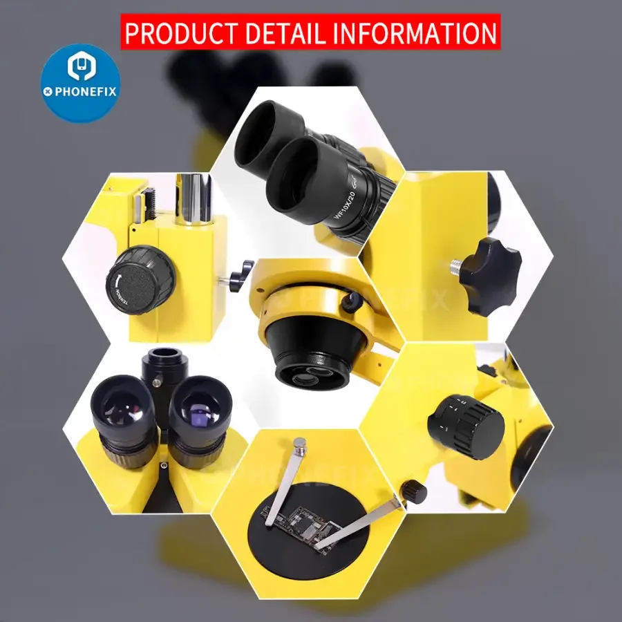 7X-45X Yellow Trinocular Stereo Zoom Microscope For Phone PCB Repair - Image 4