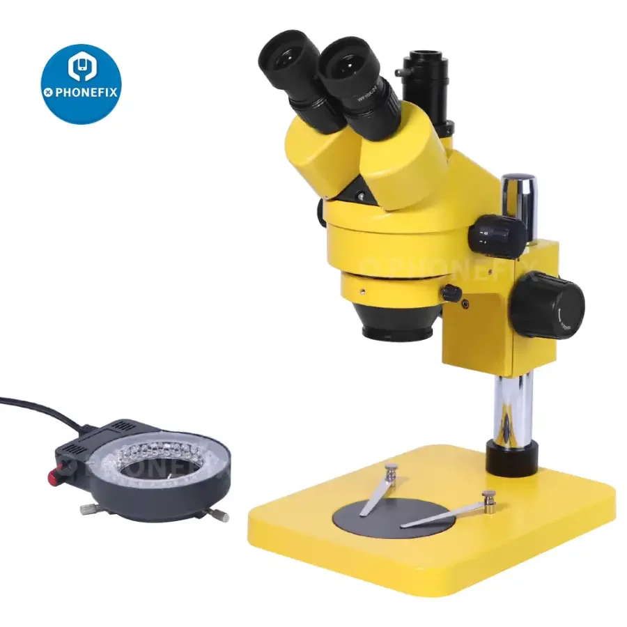 7X-45X Yellow Trinocular Stereo Zoom Microscope For Phone PCB Repair - Image 5