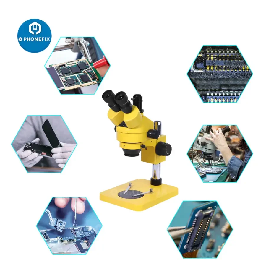 7X-45X Yellow Trinocular Stereo Zoom Microscope For Phone PCB Repair - Image 7