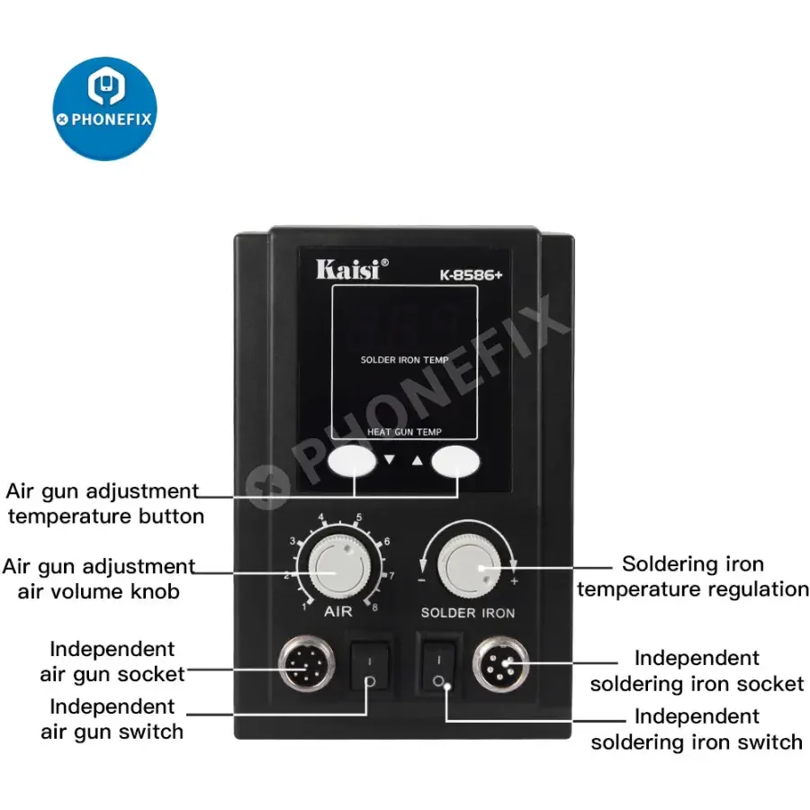 8586+ SMD Hot Air Gun Rework Station For PCB Soldering Repair - Image 4