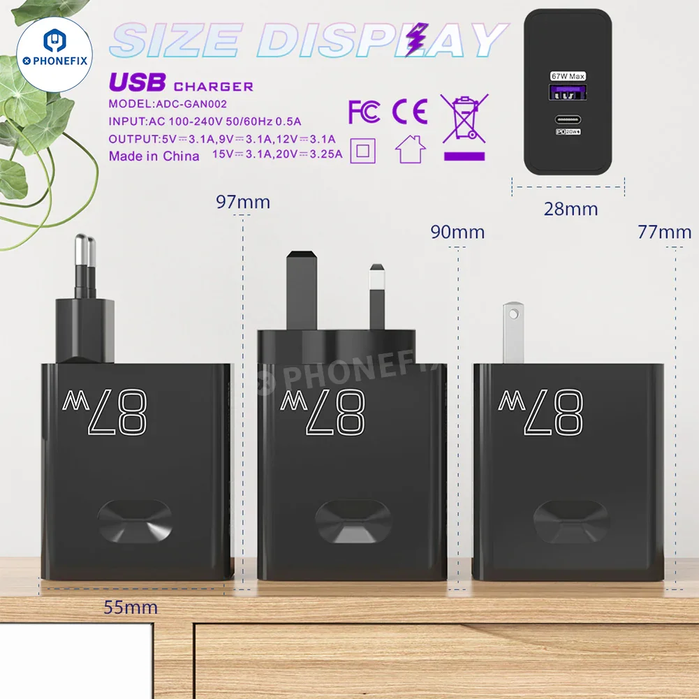 87W Full Protocol Super Fast Charging USB Dual Fast Charger Adapter - Image 3