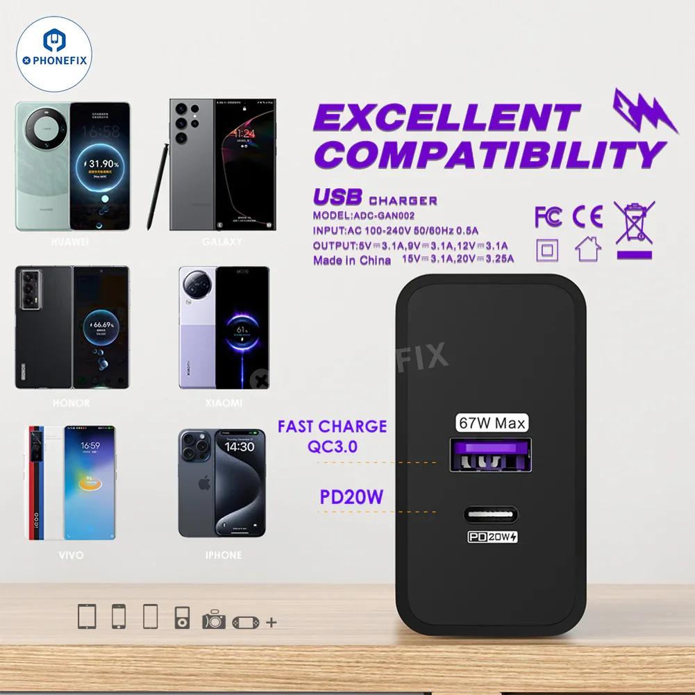 87W Full Protocol Super Fast Charging USB Dual Fast Charger Adapter - Image 4