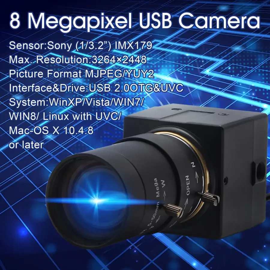 8MP USB Webcam Varifocal Lens High Speed Indurstrial Camera Machine Vision - Image 6