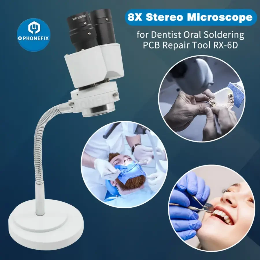 8X Dental Stereo Binocular Microscope with LED Light Adjustable Hose - Image 2