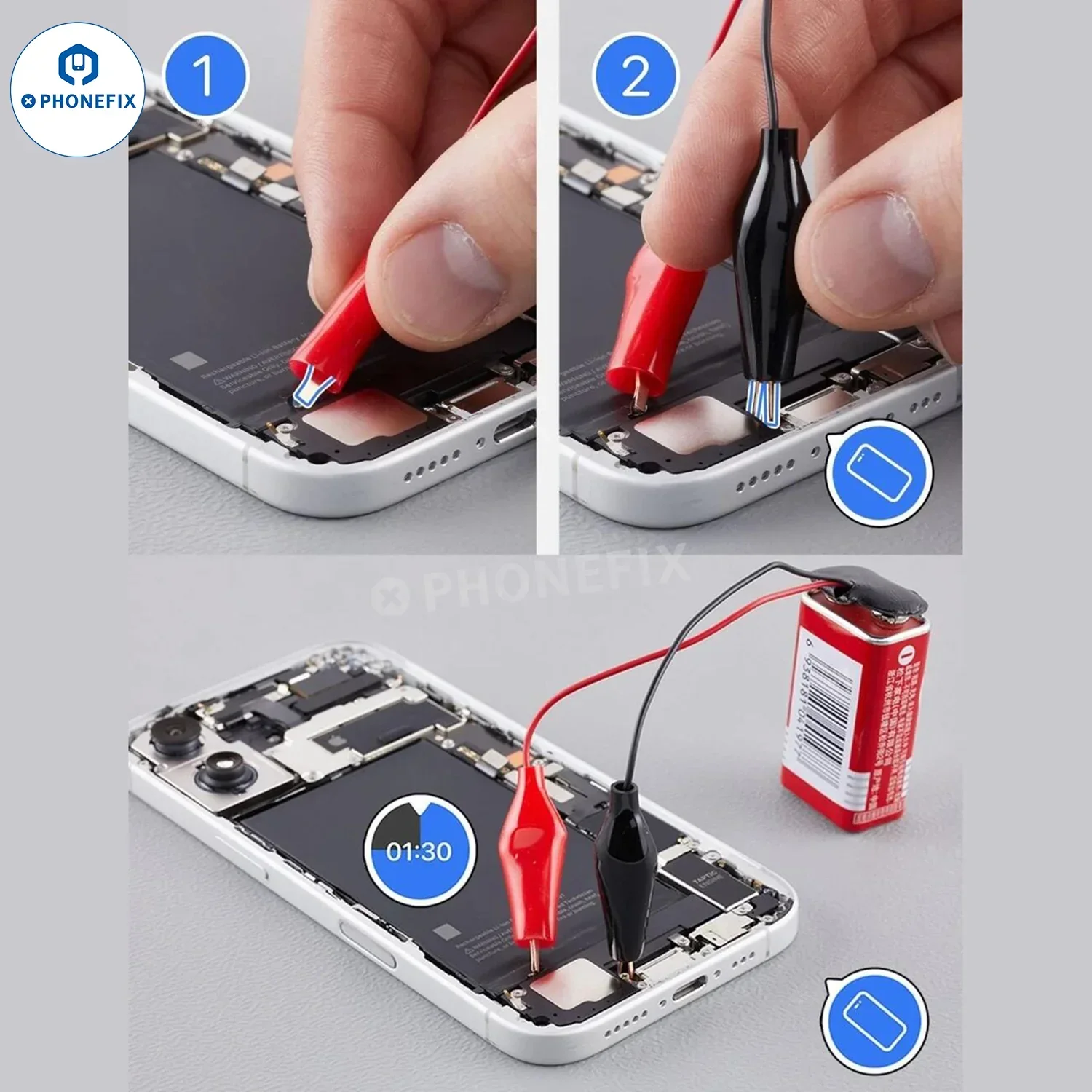 9V Battery Connector Alligator Clips For iPhone 16-17 Battery Removal - Image 2