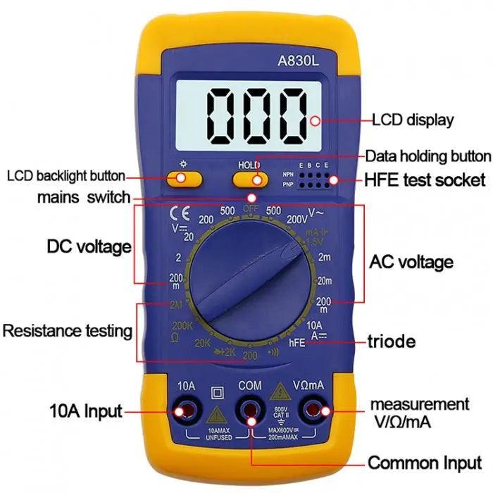 A830L Digital Multimeter AC DC OHM Volt Current Tester Mini Meter - Image 3