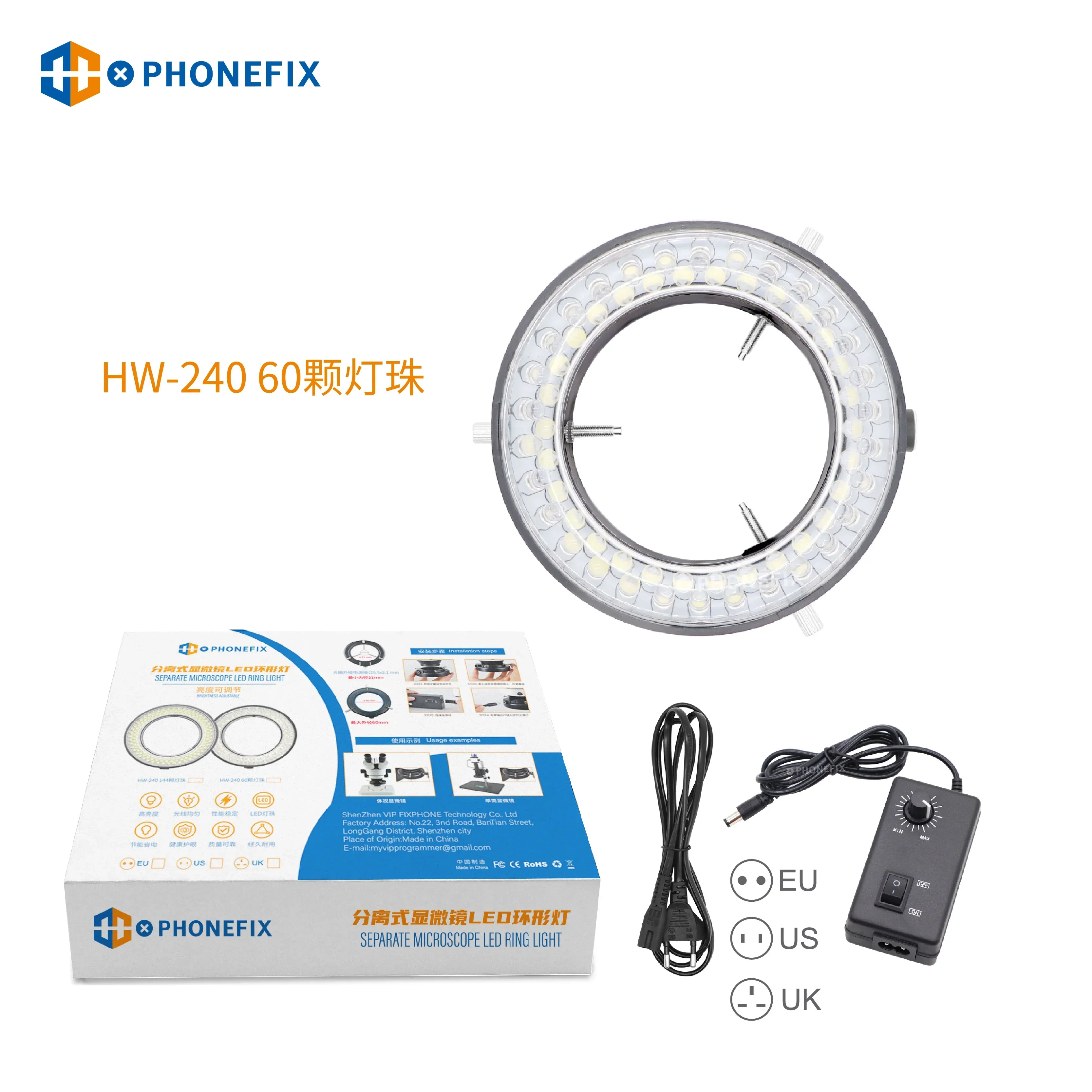 Adjustable 144/60 LEDs Microscope Ring Light with Adapter - Image 2