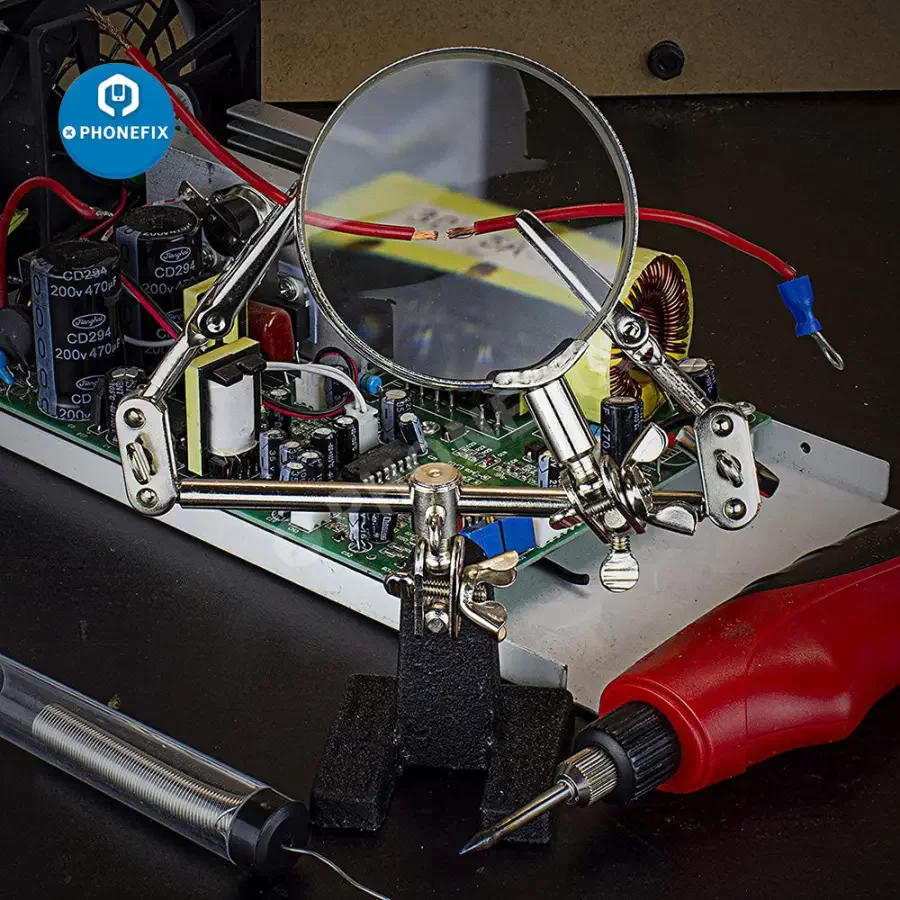 Adjustable Stand And Dual Clips With Magnifying Glass Soldering Tool - Image 5
