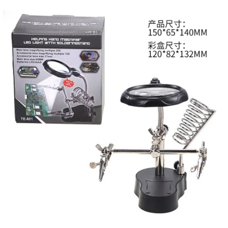 Adjustable Stand And Dual Clips With Magnifying Glass Soldering Tool - Image 7