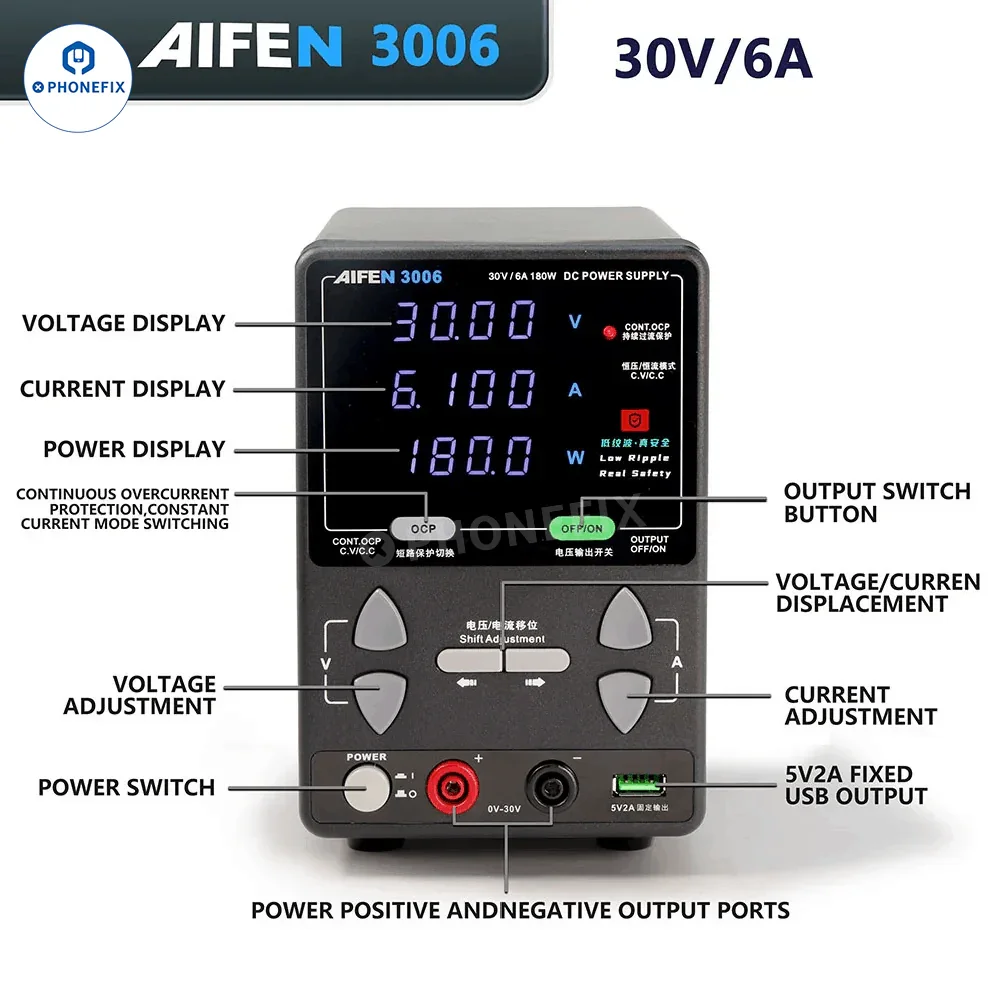 AIFEN 3006 30V 6A 180W DC Power Supply for Mobile Repair - Image 8