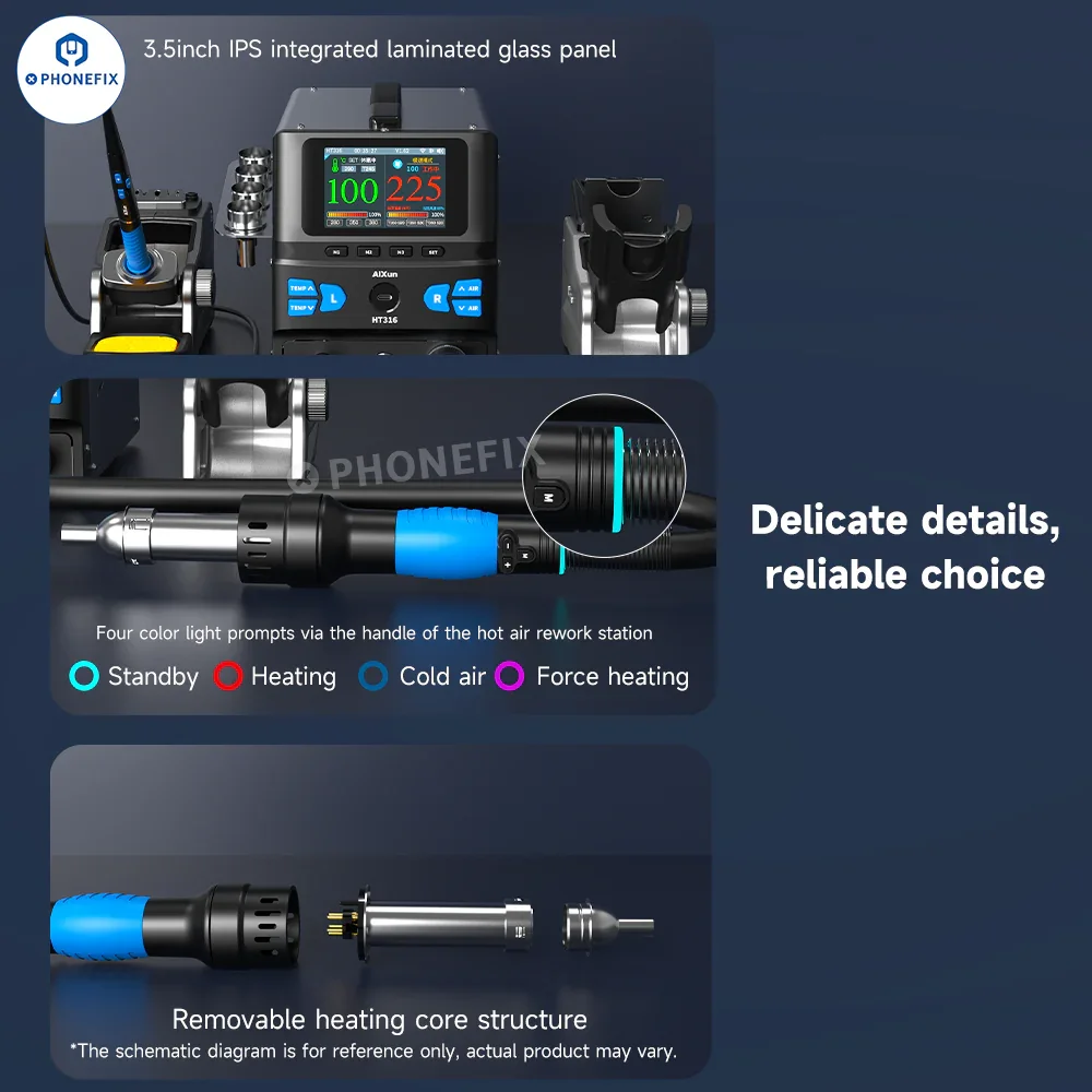 AiXun HT316 Digital Hot Air Gun Soldering Iron 2-In-1 Rework Station - Image 3