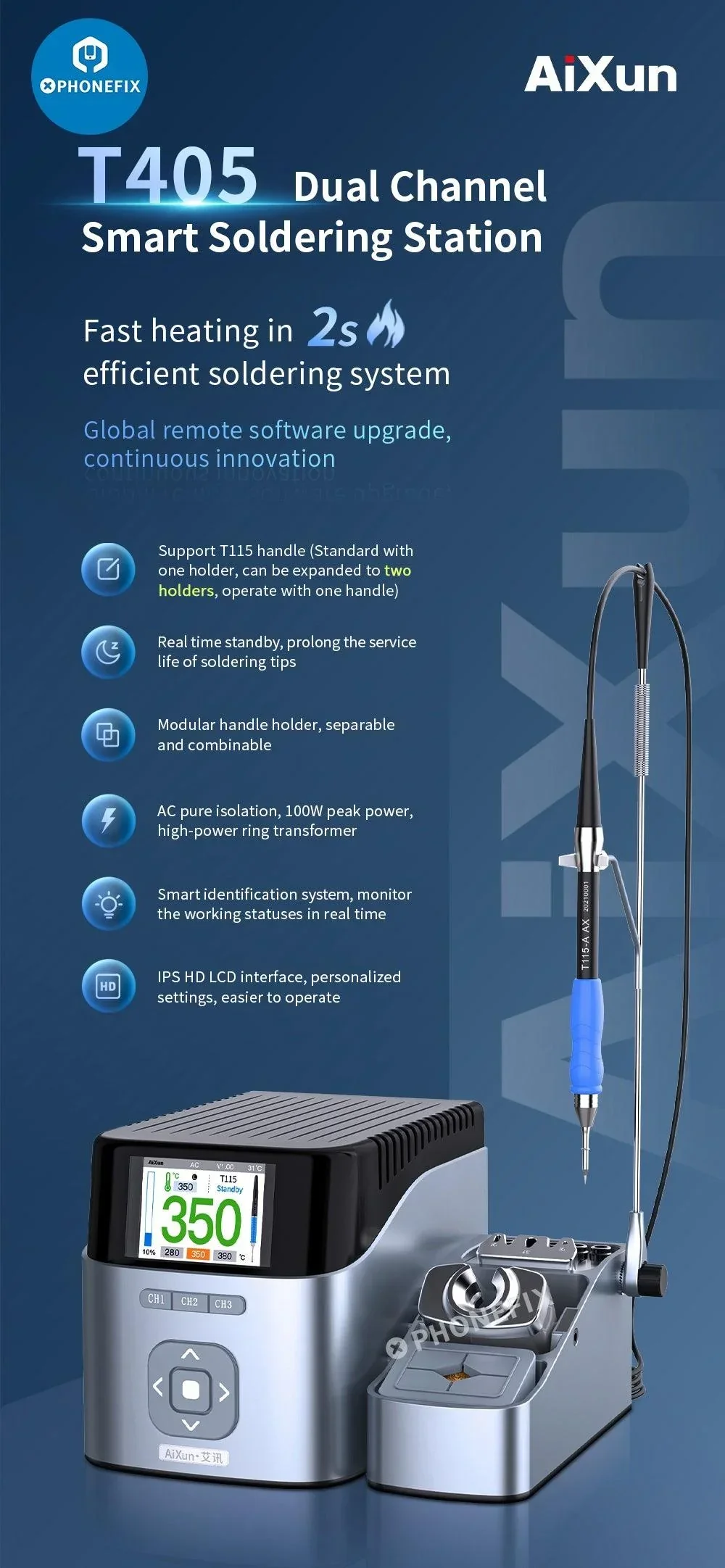 Aixun T410 T435 T405 Dual Channel Intelligent BGA Soldering Station - Image 4