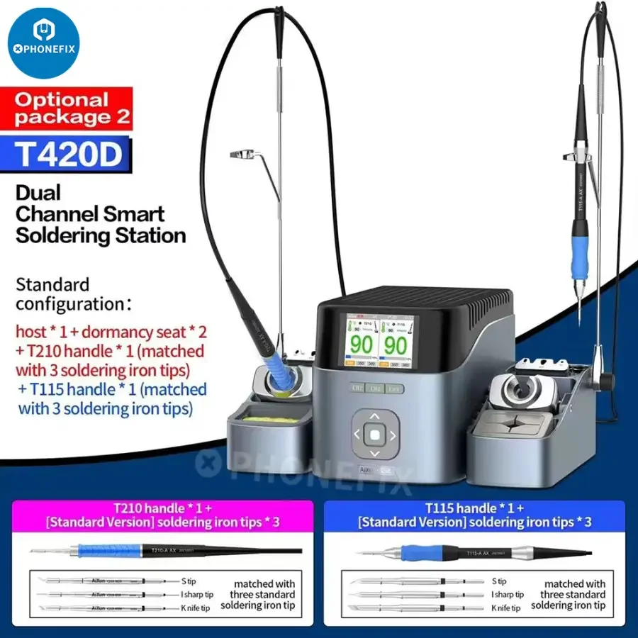 AIXUN T420D Dual Channel Soldering Station With T245 T210 T115 Handle - Image 3