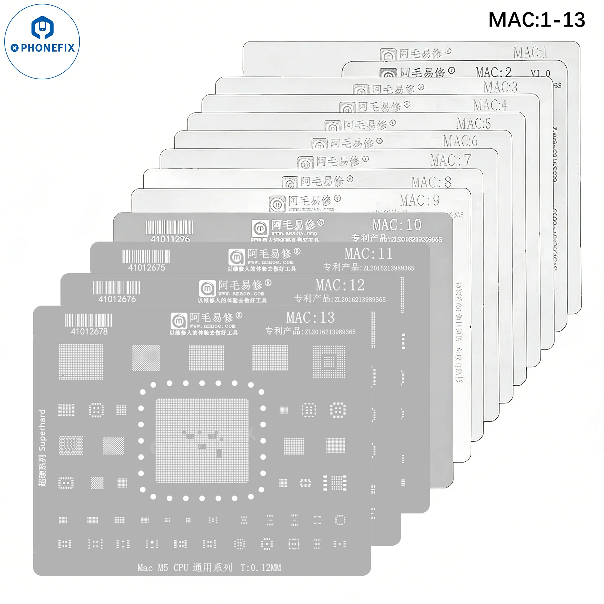 Amaoe Reballing Stencil Steel Mesh MAC:1-13 BGA CPU SSD Stencil - Image 2