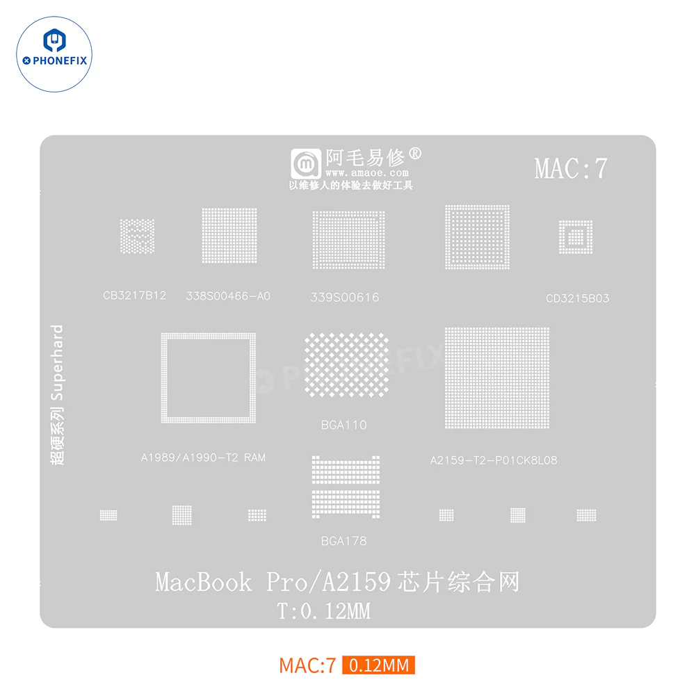 Amaoe Reballing Stencil Steel Mesh MAC:1-13 BGA CPU SSD Stencil - Image 12