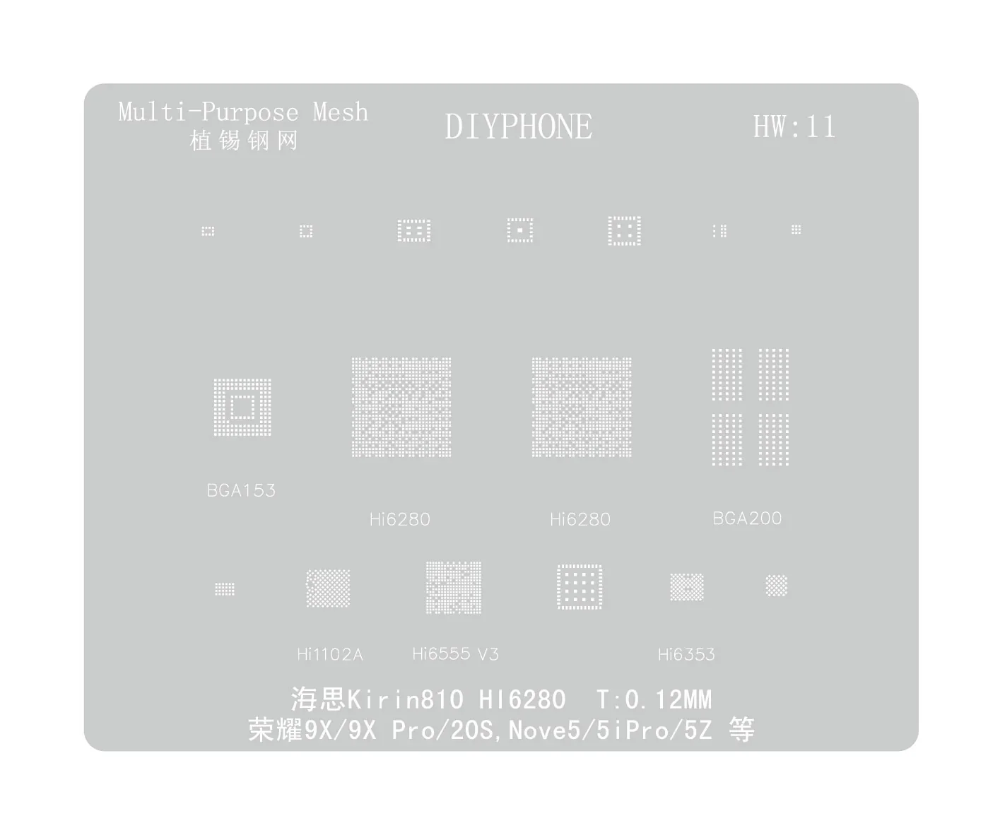 Amaoe BGA Reballing Stencil For Huawei CPU RAM WIFI IC HW1-HW19 - Image 33