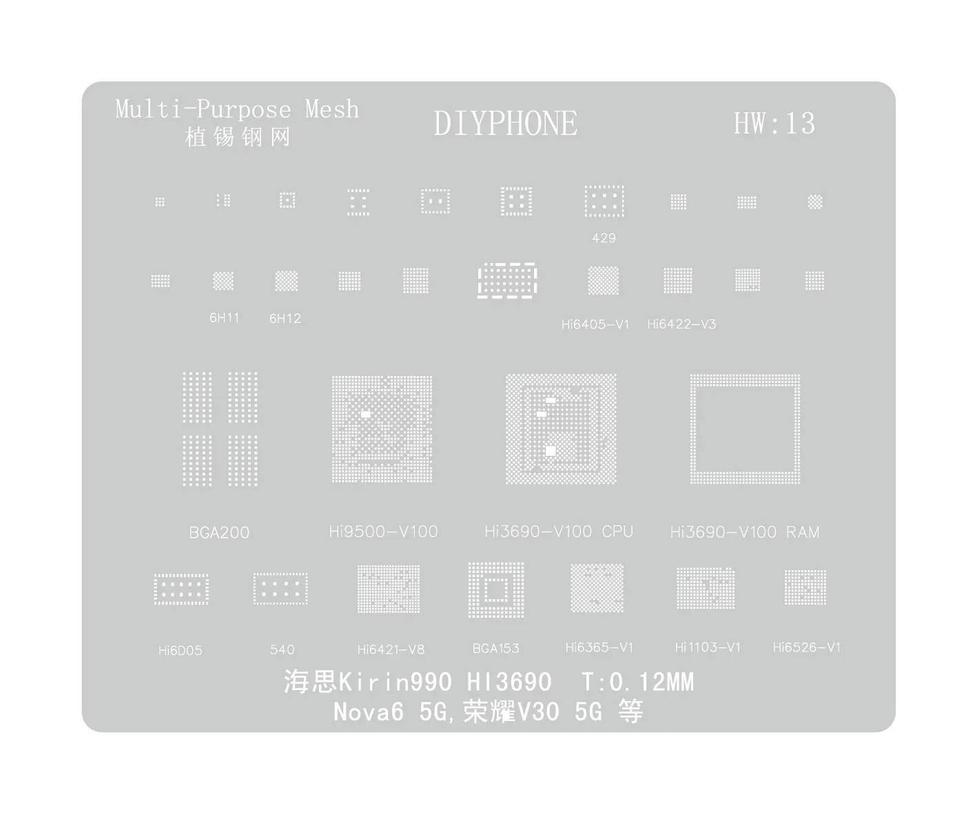 Amaoe BGA Reballing Stencil For Huawei CPU RAM WIFI IC HW1-HW19 - Image 35