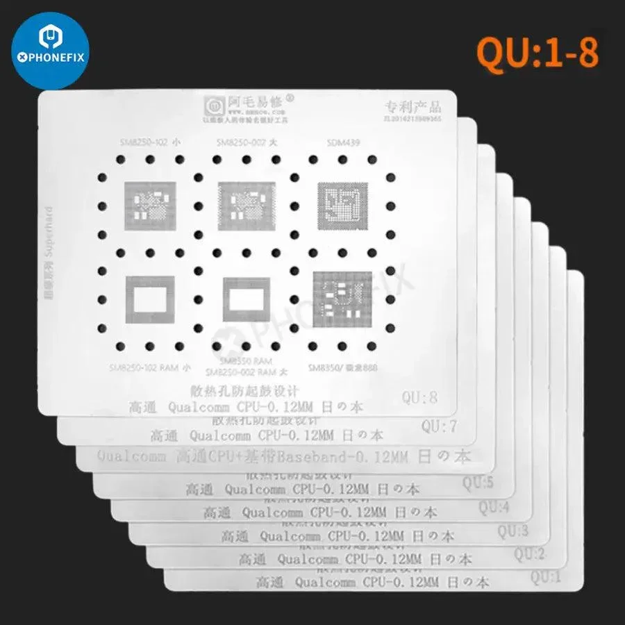 Amaoe Reballing Stencil Qualcomm CPU QU1-QU8 0.12mm - Image 11