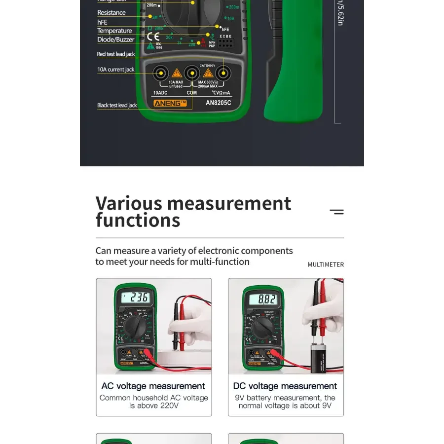 AN8205C Digital Multimeter AC/DC Volt Meter DC Ammeter Tester - Image 12
