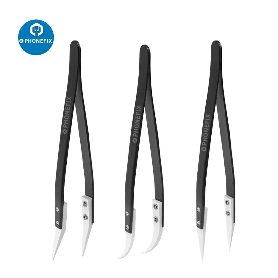 Anti-Static Stainless Steel Ceramic Tweezers with Straight Curved Knife Tip - Image 2