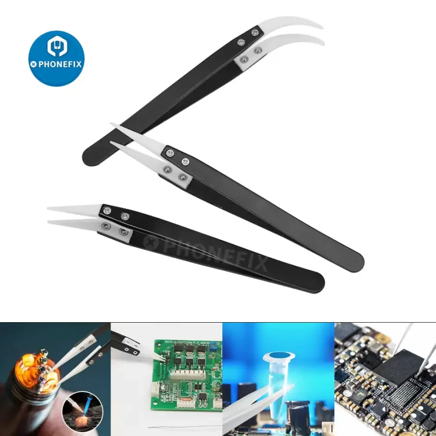 Anti-Static Stainless Steel Ceramic Tweezers with Straight Curved Knife Tip - Image 3