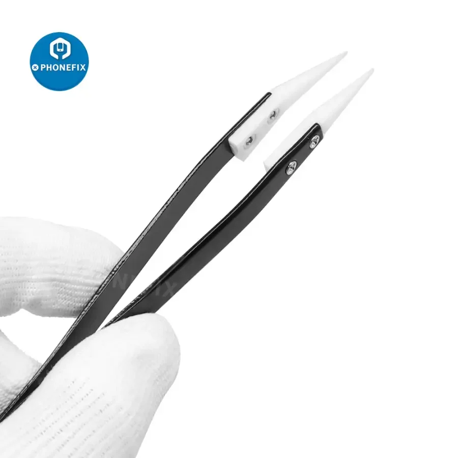 Anti-Static Stainless Steel Ceramic Tweezers with Straight Curved Knife Tip - Image 8
