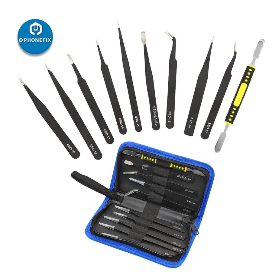 Anti-static Stainless Steel Precision Tweezers Set ESD Repair Toolkit - Image 3