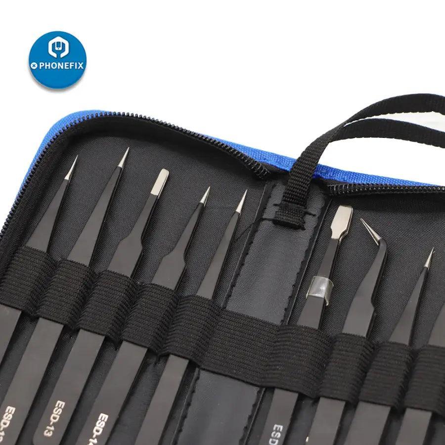 Anti-static Stainless Steel Precision Tweezers Set ESD Repair Toolkit - Image 4