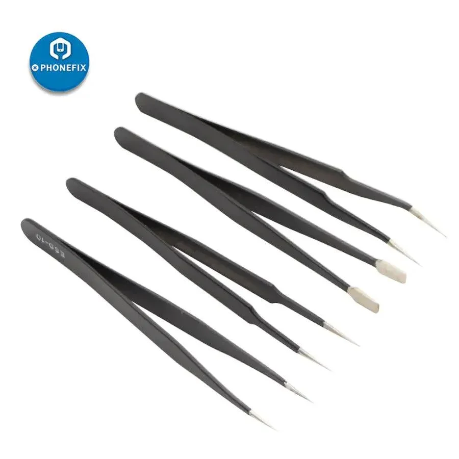 Anti-static Stainless Steel Precision Tweezers Set ESD Repair Toolkit - Image 5