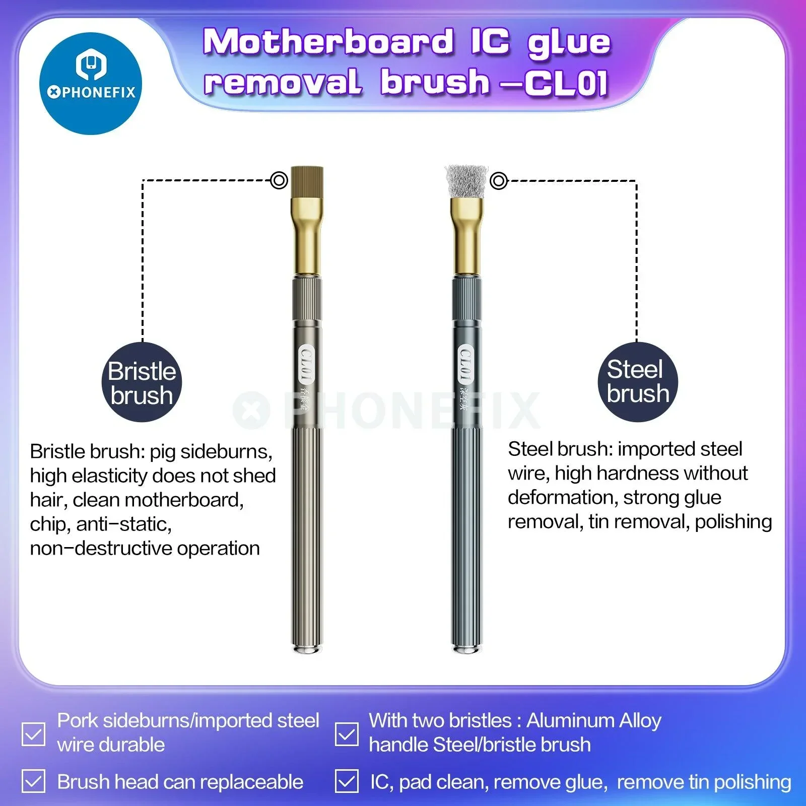 Anti-Static Steel Brush for Phone Motherboard Glue Residue Cleaning Tool - Image 8