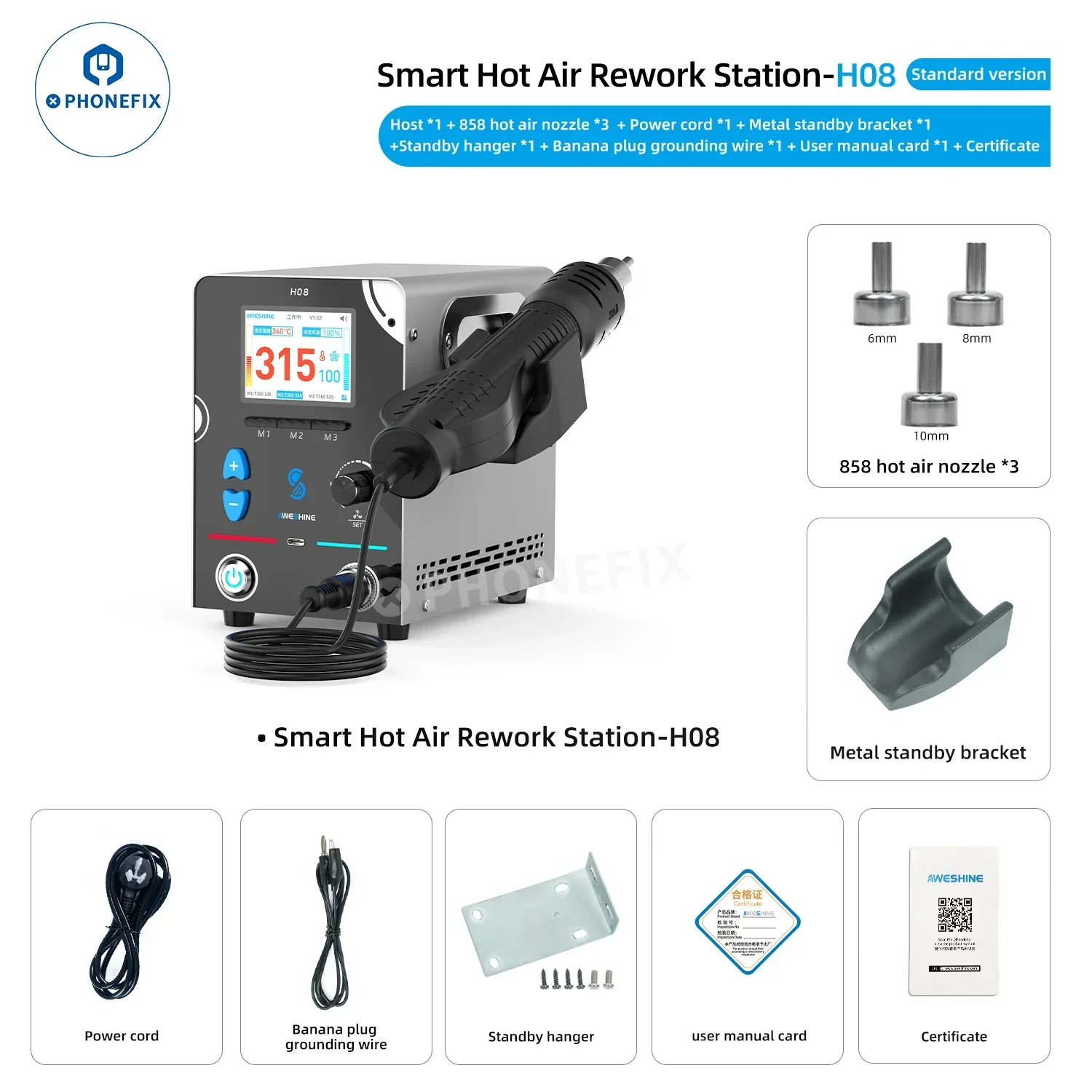 AWESHINE H08 H10 Hot Air Rework Station for Mobile Phone Repair - Image 6