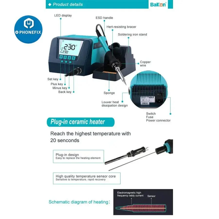BAKON BK60/BK90 SMD Lead Free Digital ESD Soldering Station - Image 7